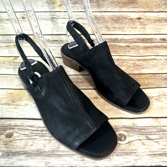 Lucky Brand Womens Black Leather Open Toe Slingback Brittah Boho Sandals 8M - Picture 1 of 8